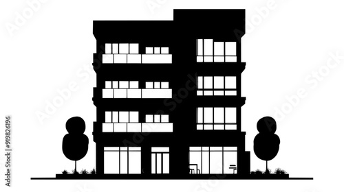 Multi-story building with ground-floor boutiques and upper-level professional offices, vector illustration art
