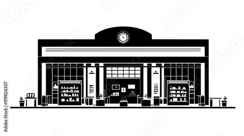Museum building with exhibition halls, central atrium, and artifact storage areas, vector illustration art