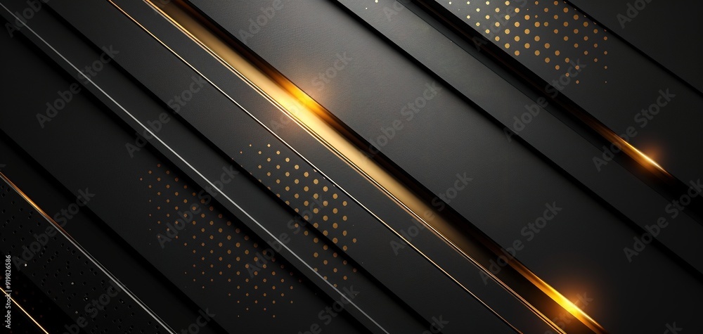 Abstract black and gold geometric background with a glowing line. Abstract black and gold geometric background with a glowing line.