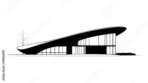 Sleek structure with smooth curves and large windows, vector illustration art