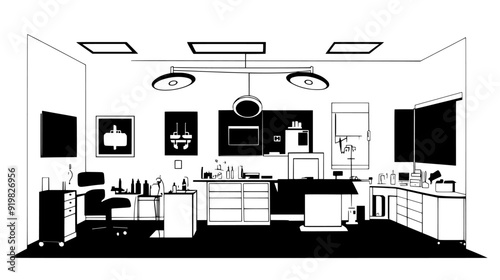 Specialized surgery center with operating rooms, recovery areas, and consultation spaces, vector illustration art