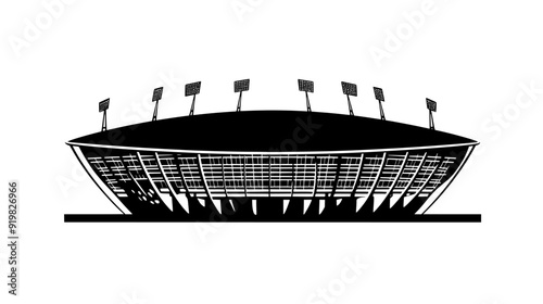 Sports stadium with elliptical shape, retractable roof, and exterior grid-like pattern, vector illustration art