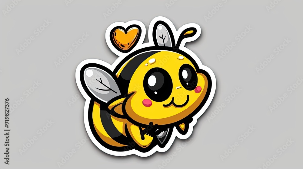 A cute cartoon bee hugging honey, A cute cartoon bee hugging honey,