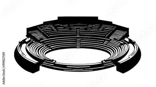 An ancient amphitheater with tiered seating and an open stage, vector illustration art