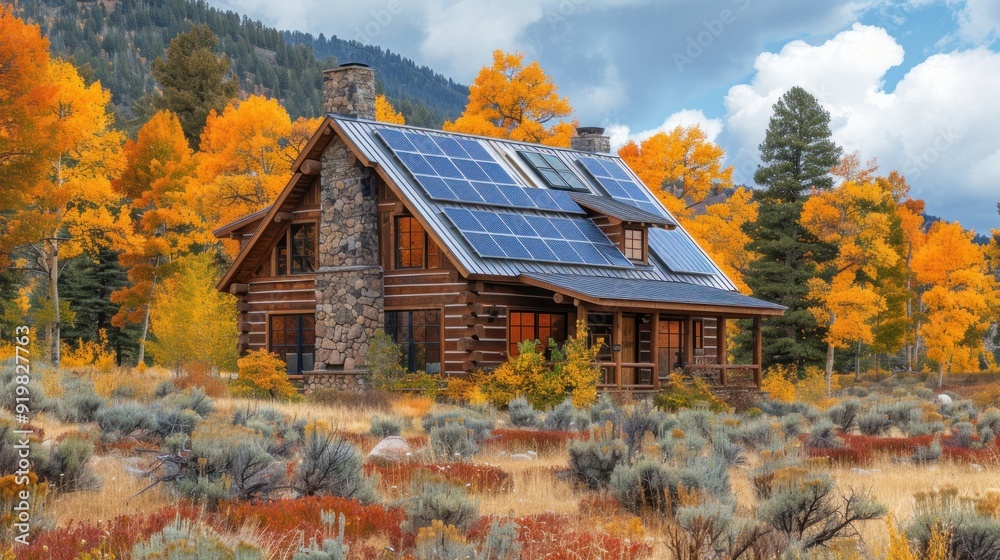 Cabin in the Woods with Solar Panels Cabin in the Woods with Solar Panels