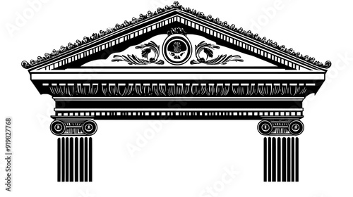 An illustration of a classical pediment with a tympanum, cornice, and supporting entablature, vector illustration art