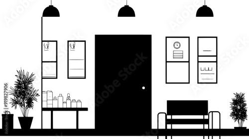 Urgent care center with treatment rooms, waiting area, and medical supply storage, vector illustration art
