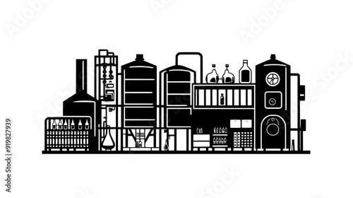 Brewery with large fermentation tanks, storage facilities, and a dedicated bottling line, vector illustration art