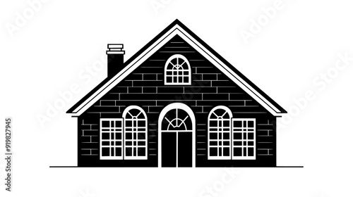 Brick structure with a steep, pitched roof and symmetrical window placement, indicative of historical design, vector illustration art