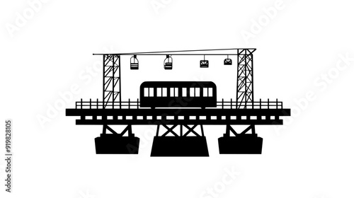 Cable car station featuring platform, cable track, control mechanisms, and a structural support frame, vector illustration art