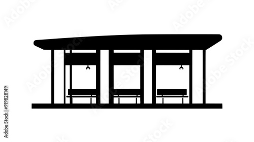 Covered bus shelters lined up along the bus station platforms, vector illustration art