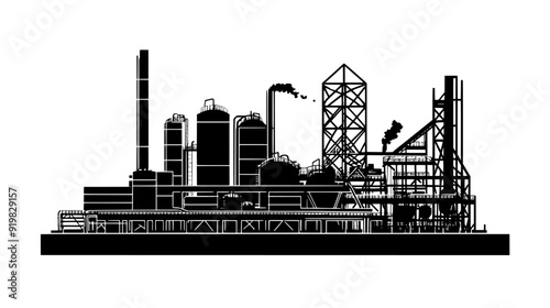 Steel mill featuring towering structures, conveyor systems, and massive furnaces, vector illustration art