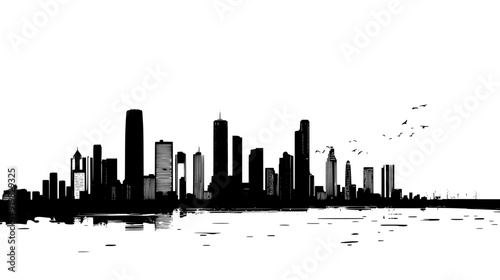 Cityscape view with tall buildings, major waterway, and skyline, vector illustration art