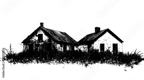 Weathered, empty shells of former homes standing in a forgotten, desolate area, vector illustration art