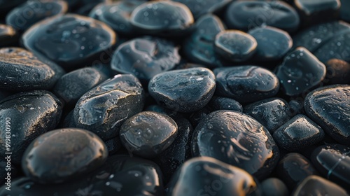 Close-up of Andesite pebbles with textured background
