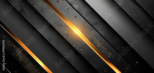 Abstract black and gold geometric background with glowing light.