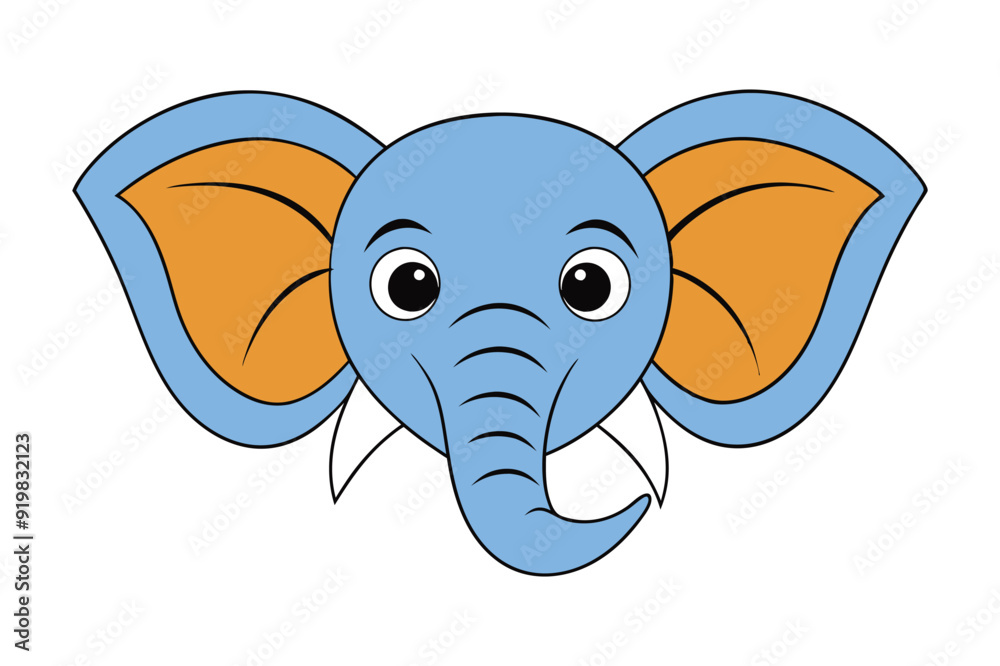Obraz premium Abstract Geometric African Bush Elephant Silhouette - Cute Kawaii Cartoon Animal Vector Logo