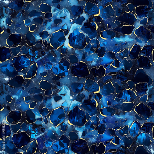 Blue and Gold Abstract Repeating Pattern