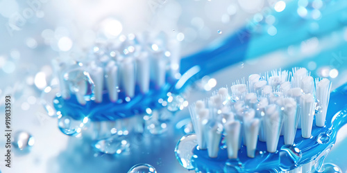 Macro photo of toothbrushes photo