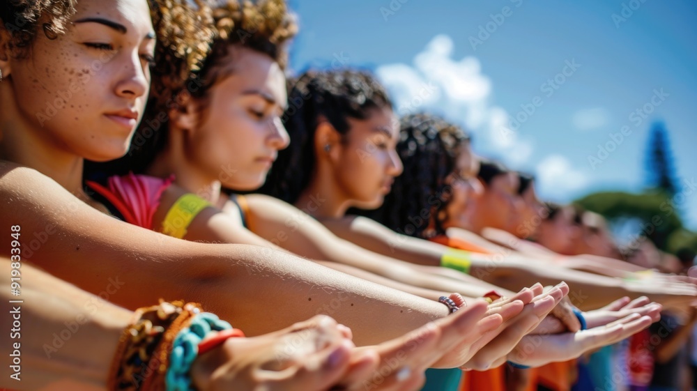Fototapeta premium A group of people forming a human chain, symbolizing solidarity and commitment to non-violence