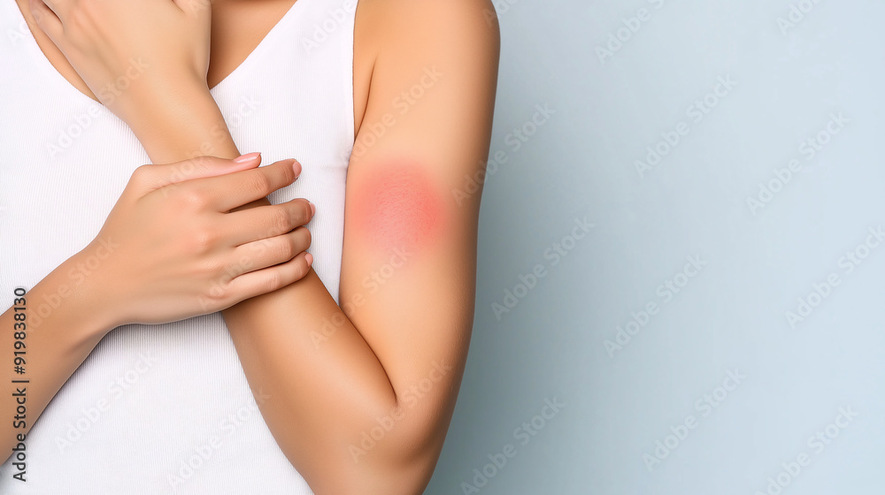 Close-up of Woman Holding Elbow with Red Painful Swelling Close-up of Woman Holding Elbow with Red Painful Swelling