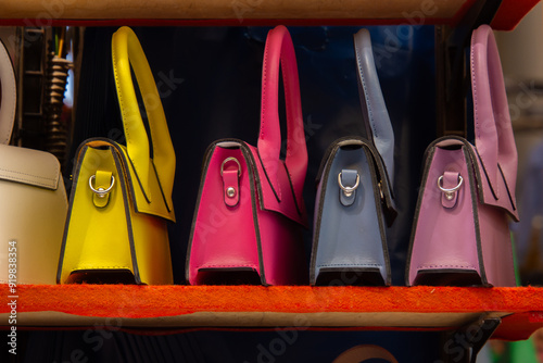 Display of beautiful, famous leather products in the beautiful city of Florence in Italy
