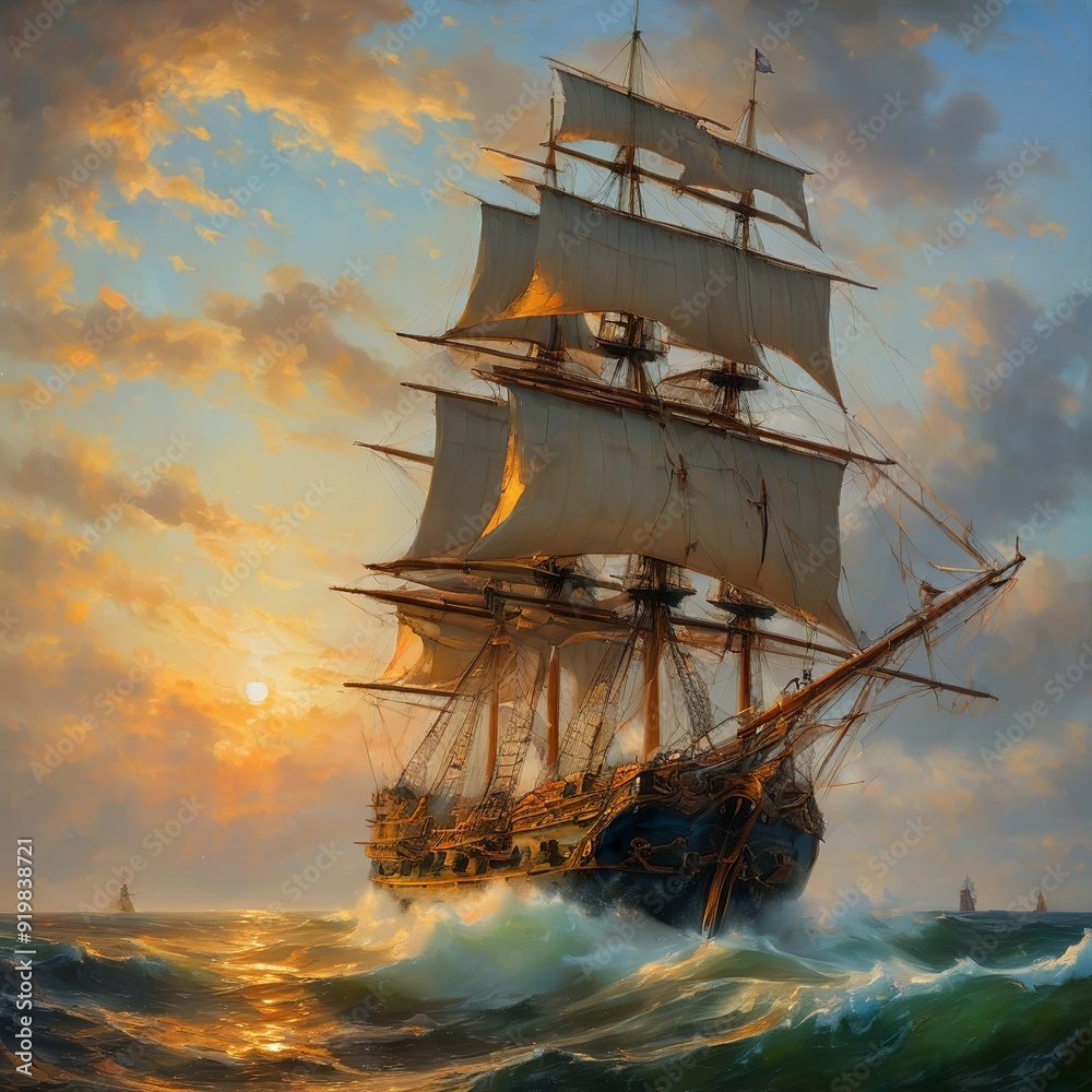 Fototapeta premium A downed pirate ship at sea