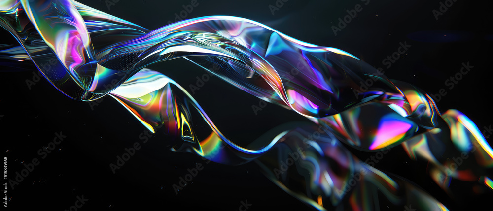 Obraz premium Abstract, swirling light wave, vibrant, black background