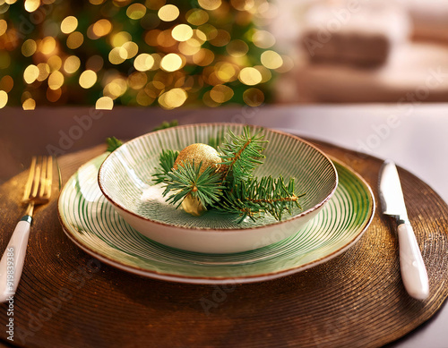 Assiette de Noël et réveillon, dressage et décoration de table créatif photo