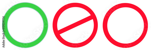 Prohibition and permitted signs. The circle is crossed out and no. On isolated transparent background.