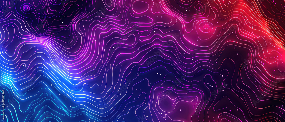 Fototapeta premium Colorful waves with intricate topographic pattern overlays