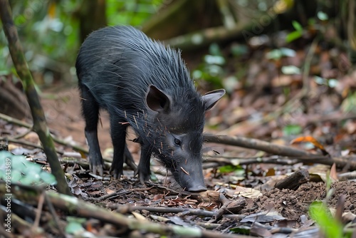 Whitelipped Peccary foraging on the forest floor in the Amazon rainforest its strong body and social behavior illustrating the complex and dynamic life of this unique mammal photo