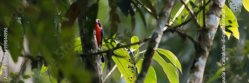 Whitetailed Trogon Trogon chionurus perched high in the Amazon rainforest also called Surucudecaudabranca photo