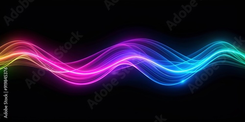 Wallpaper Mural Neon wave design on black background , neon, wave, design, abstract, black, background, vibrant, colorful, glowing, graphic Torontodigital.ca