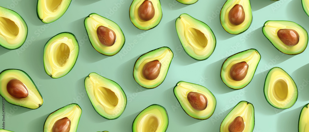 Stylized avocado halves pattern on a pastel background. Stylized avocado halves pattern on a pastel background.