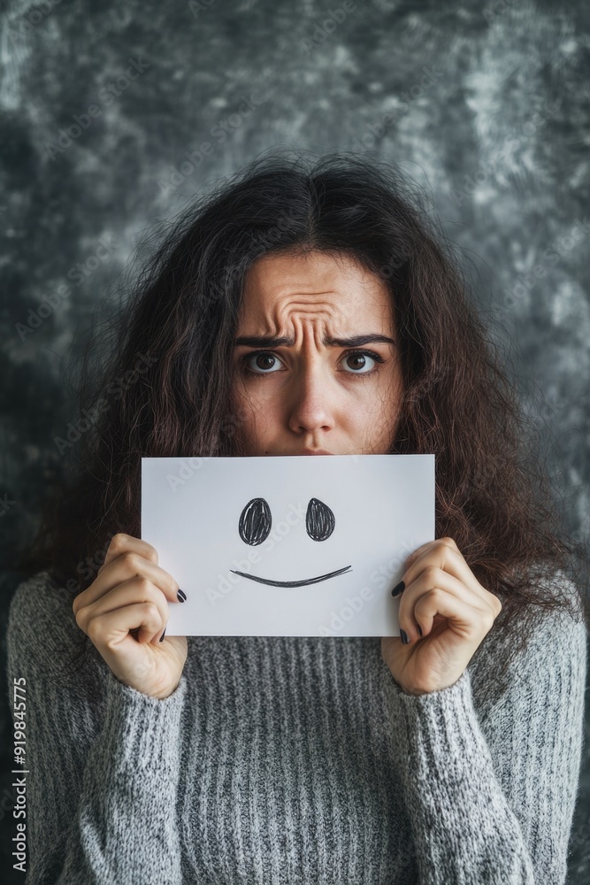 Woman Holding Paper with Smileys Woman Holding Paper with Smileys