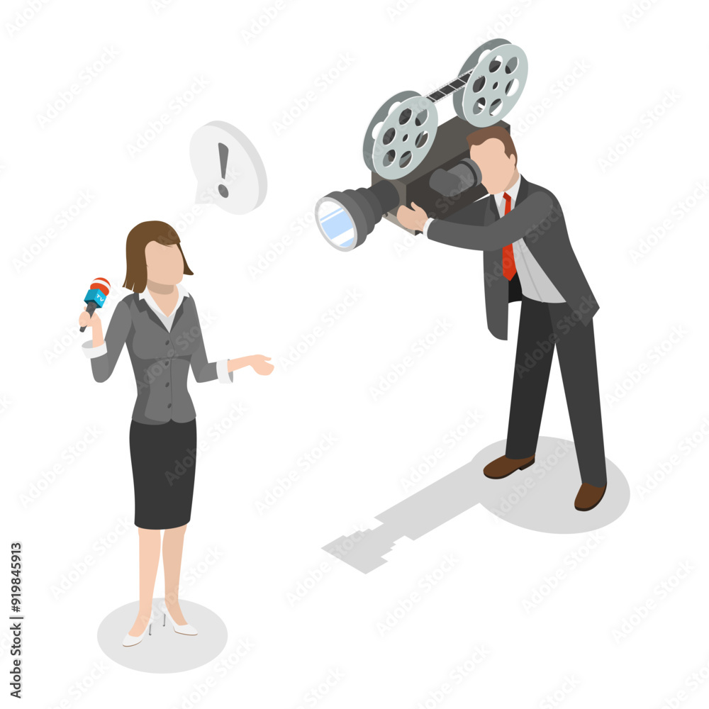 3D Isometric Flat Vector Illustration of Mass Media, Interview and Media Event. Item 3 3D Isometric Flat Vector Illustration of Mass Media, Interview and Media Event. Item 3