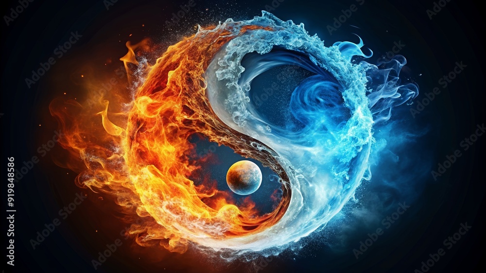 Merging Fire Yin-Yang symbol merging elements of fire and water , balance, harmony ...