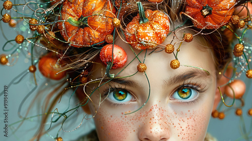 face of a child with pumpkins