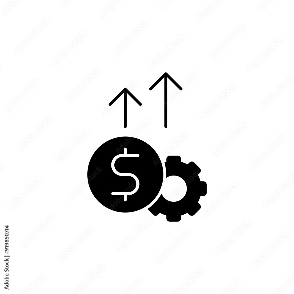 Obraz premium “Financial Growth and Industrial Efficiency Icon - Dollar Sign with Gear and Upward Arrows for Investment Strategy, Economic Development, Production Cost Management, Financial Planning