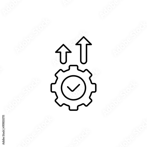 Efficient System Optimization Gear Icon with Approval Check Mark - Productivity Increase, Process Improvement, Successful Operation Concept Illustration