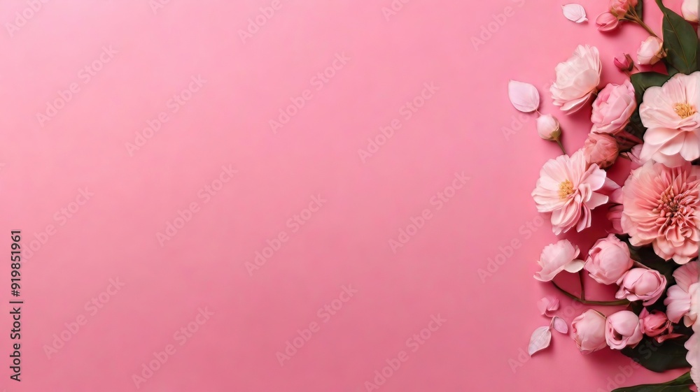Romantic and Paper cut flowers on pastel pink background with copy space ai generated Romantic and Paper cut flowers on pastel pink background with copy space ai generated