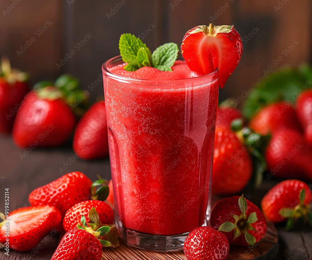 Fresh strawberry smoothie with whole strawberries Fresh strawberry smoothie with whole strawberries