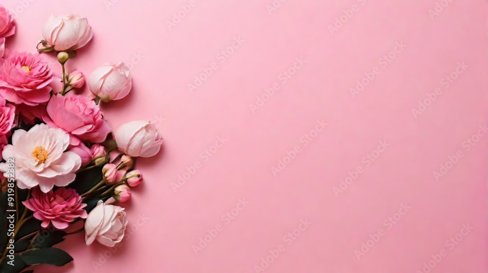 Romantic and Paper cut flowers on pastel pink background with copy space ai generated Romantic and Paper cut flowers on pastel pink background with copy space ai generated