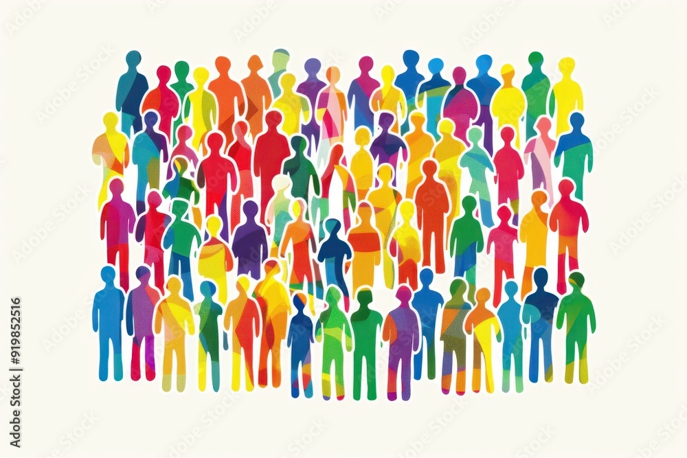 Obraz premium illustration of people in different colors, arranged to form the shape of an audience or crowd, representing diversity and unity Generative AI