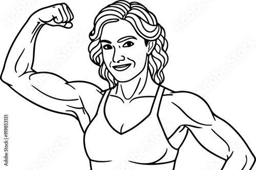 Strong Woman Flexing Muscles - Fitness and Strength Illustration