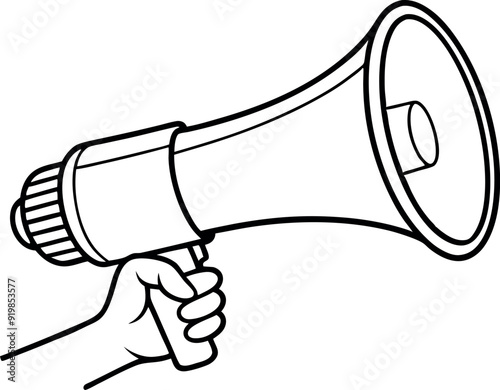 Hand Holding Megaphone Line Art Illustration for Communication