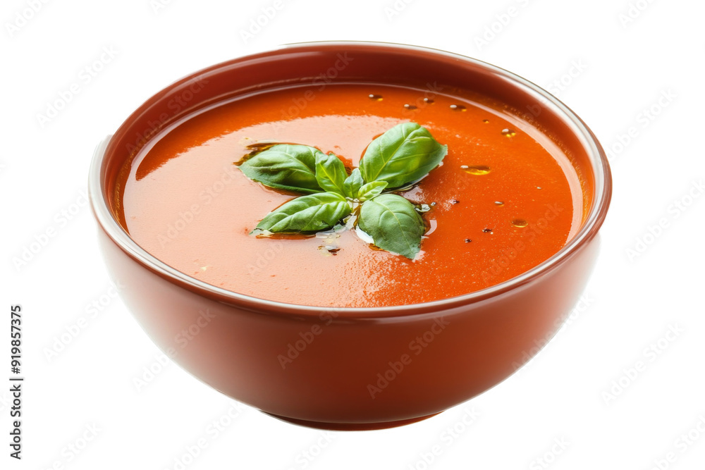 a bowl of tomato soup with separated from white and transparent background