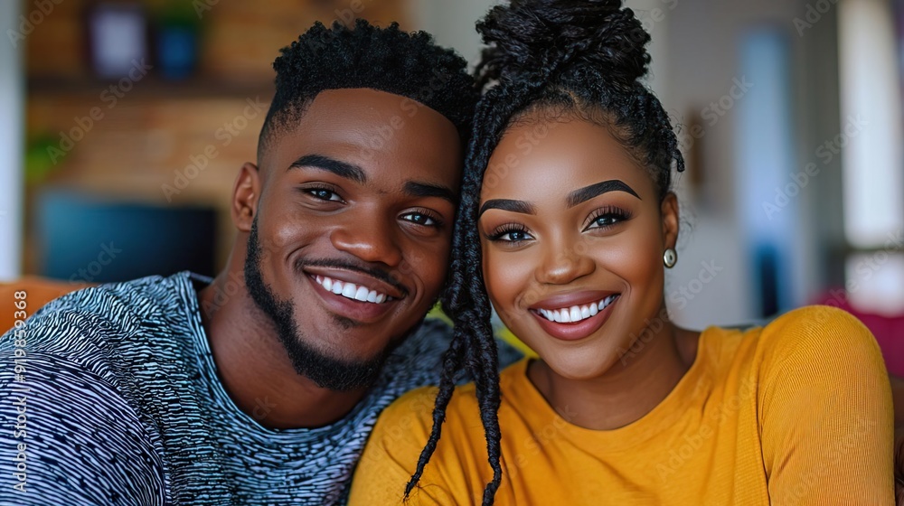 Close-up of an African couple enjoying a casual moment together in their home, with a focus on their shared life experience and cozy environment.