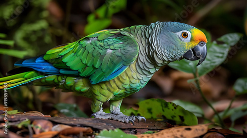 Orangecheeked Parrot Pyrilia barrabandi resting in the Amazon rainforest known locally as Papagaiodebochechaslaranjas photo